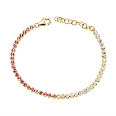 1.45 Carat Pink Sapphire and Diamond Tennis Bracelet in 14K Gold