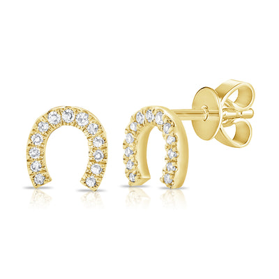 14K Gold Diamond Horseshoe Stud Earrings