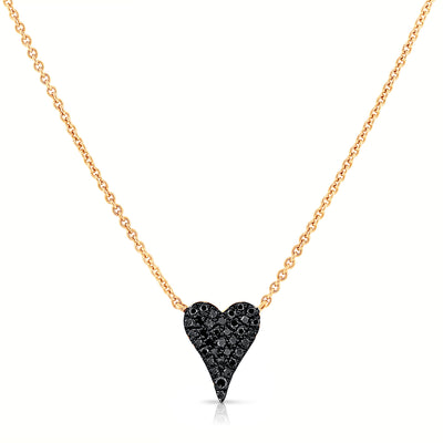 Black Diamond Pave Heart Necklace in 14K Gold