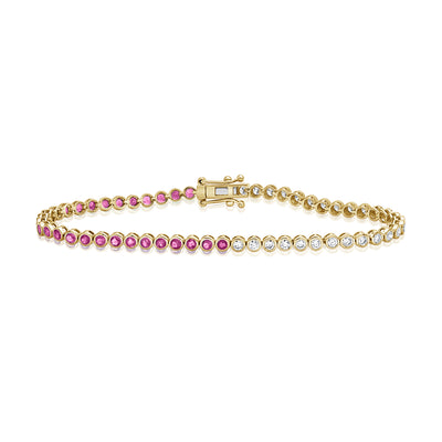 2.70 Carat Pink Sapphire and Diamond Tennis Bracelet in 14K Gold